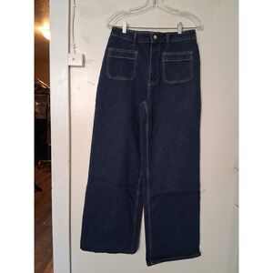 Free Assembly Womens Patch Pocket Wide Leg Jeans Obsidian Dark Wash Size 8 NEW